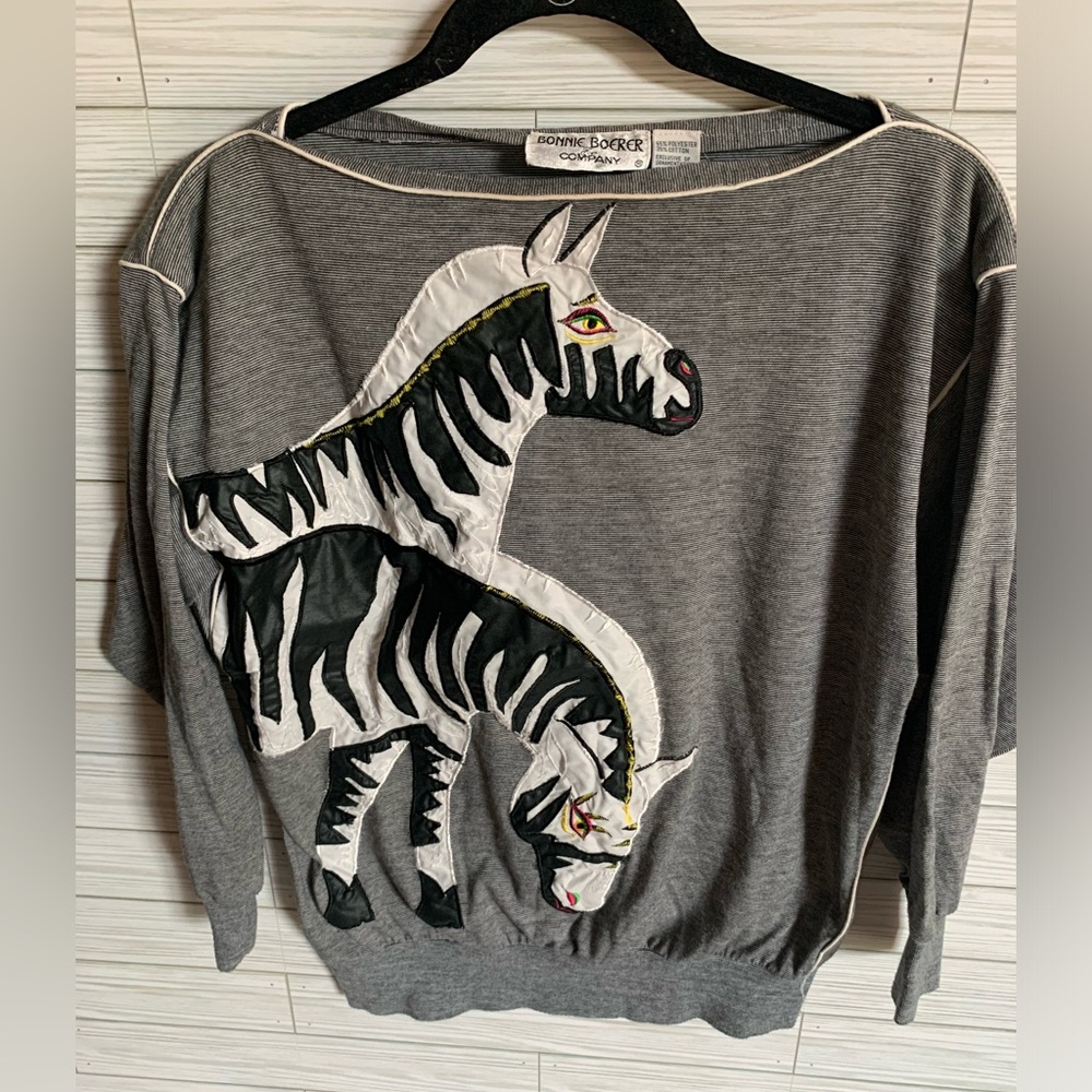 Vintage Bonnie Booker Gray Sweatshirt with Zebra Applique